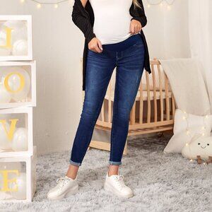 Dark Wash Women's Maternity High Waist Ripped Skinny Jeans